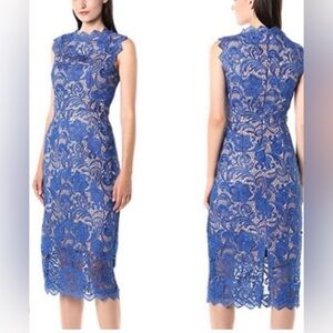 Dress the Population Embroidered Midi Dress in Royal Blue - Size L